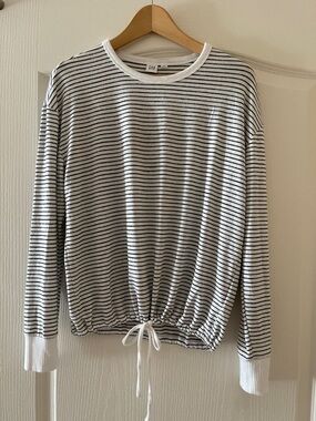 GAP White and Black Striped Long-Sleeve Drawstring Knit top